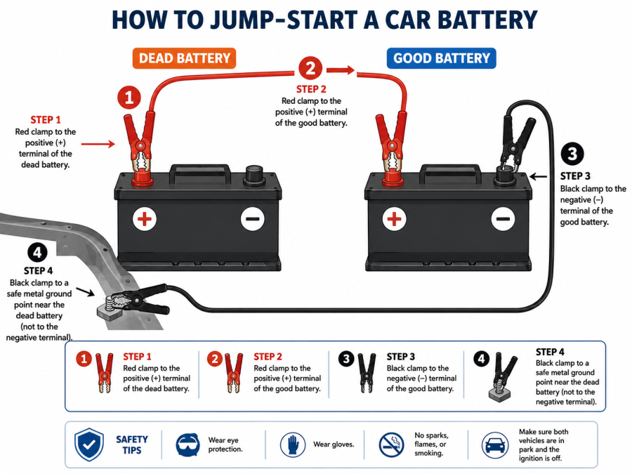 Correct jumper cable connection order showing red first and black last.