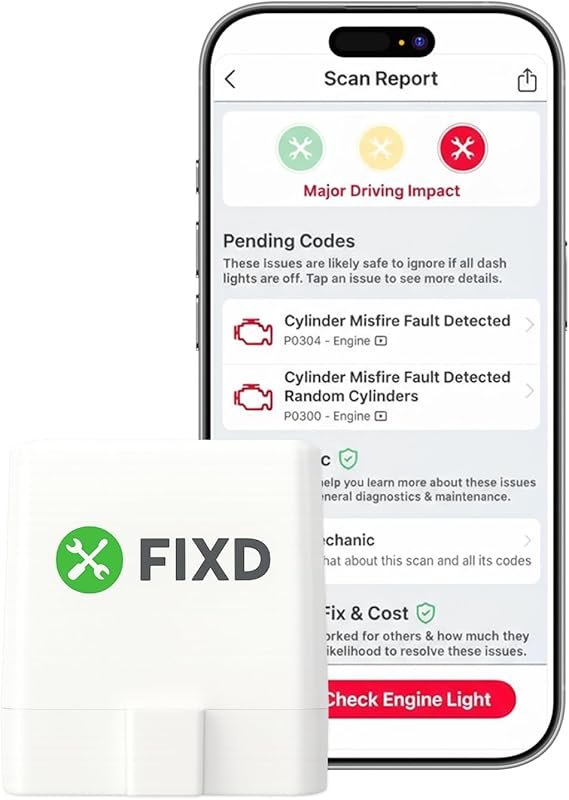 FIXD Bluetooth OBD2 Scanner for iPhone and Android Diagnostic Scan Too