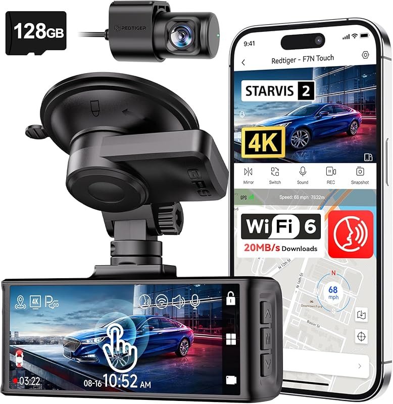 REDTIGER 4K STARVIS 2 Front and Rear Dash Cam with Touch Screen, GPS