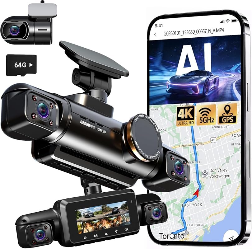 Neideso N700Pro 4K 360° 4 Channel Dash Cam with AI Fatigue Monitoring,