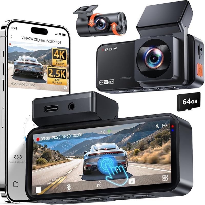 4K Front and Rear Dash Cam with WiFi, Touchscreen, Parking Monitor