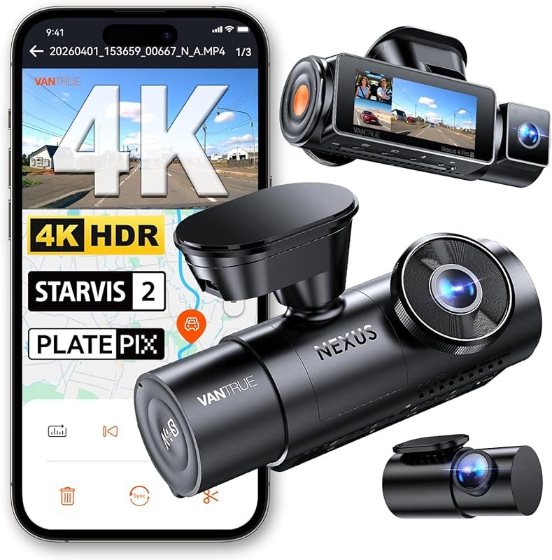 Vantrue N4 Pro S 4K 3 Channel Dash Cam with STARVIS 2, GPS, Wi-Fi, Par