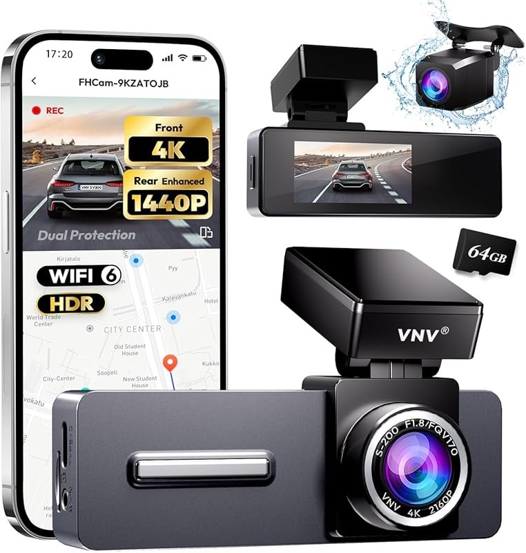VNV 4K Front and Rear Dash Cam with WiFi, Night Vision, Parking Mode