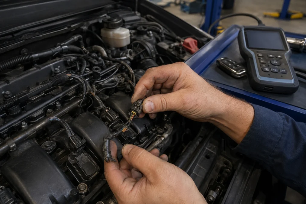 P0202 repair cost caused by damaged fuel injector wiring and connector